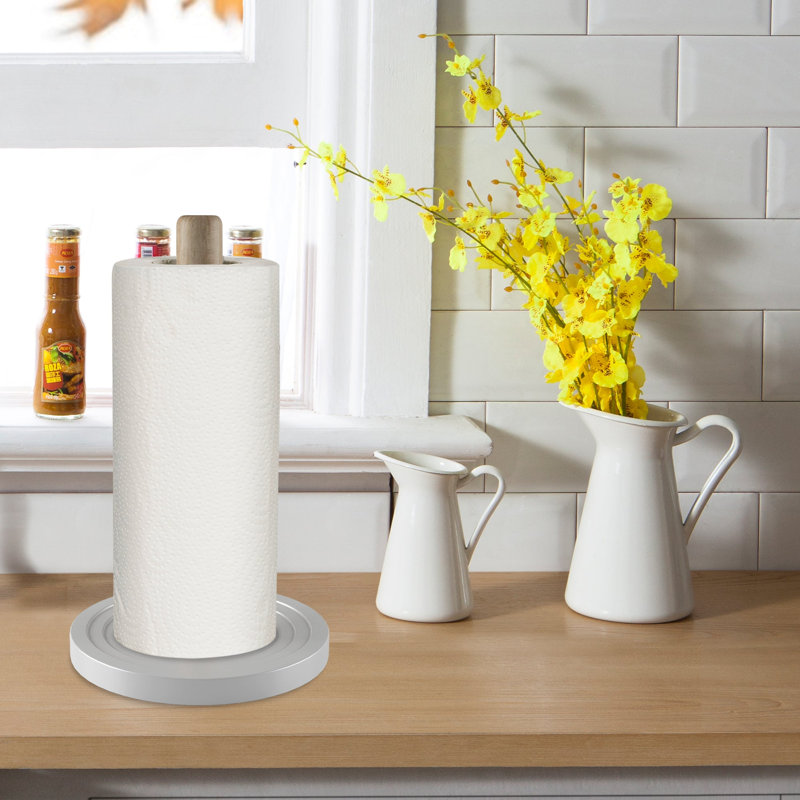 Porte-essuie-tout en bois avec base blanche, Blanc