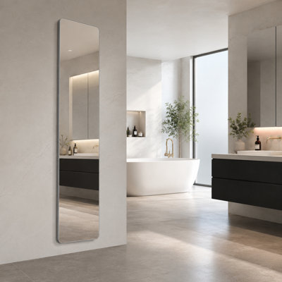 59" x 16" Full Length Mirror – Frameless Round Corner Wall Mirror for Bedroom, Living Room & Cloakroom