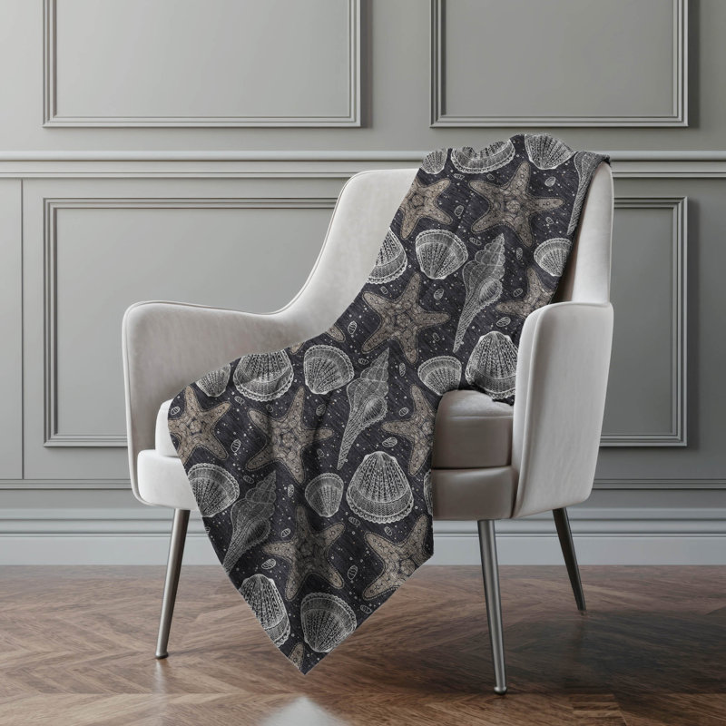 Addison Machine Washable Sherpa Shells Throw Blanket, Midnight