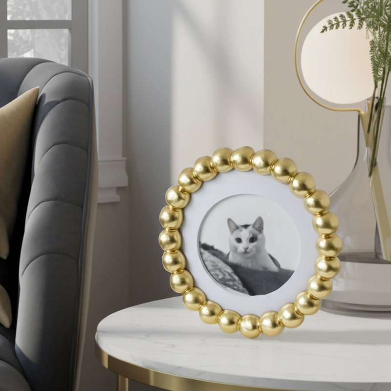 Cadre photo décoratif avec motif perlé - Cadre photo élégant pour décor de hall d'entrée mural - 7 po, doré, 4 po x 4 po