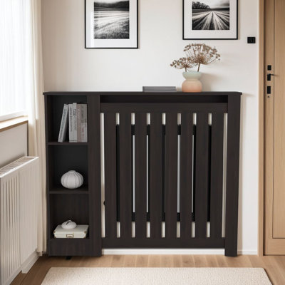 Armoire de radiateur Joseph avec cadre à lattes et 3 tablettes, housse de chauffage décorative, mobilier moderne