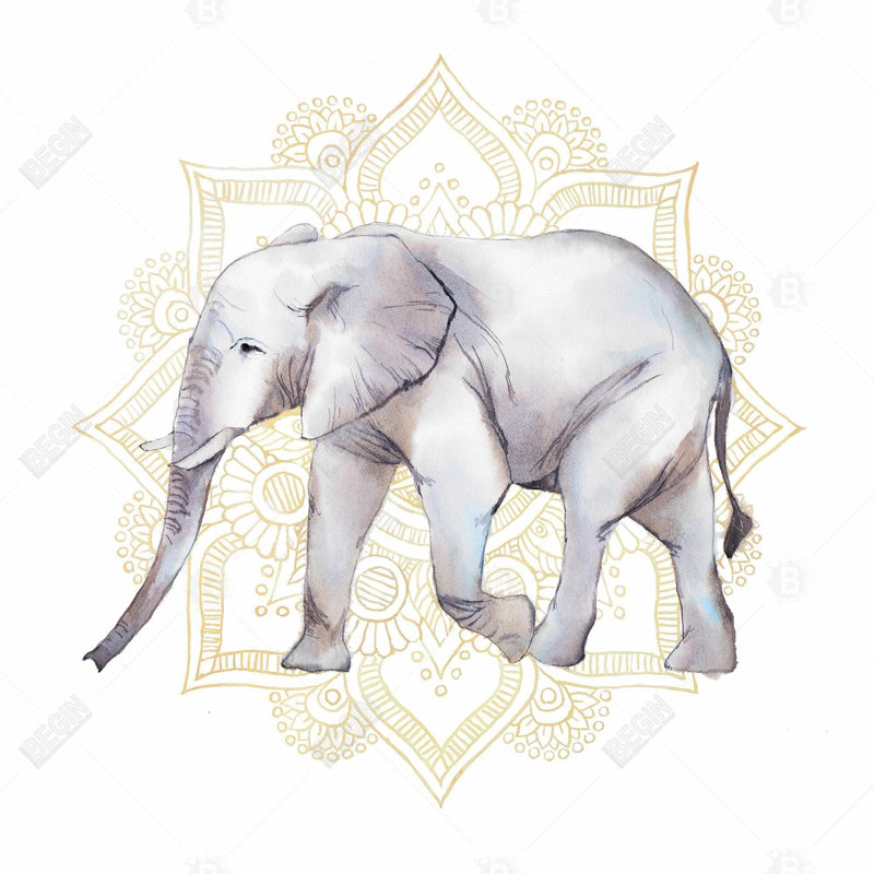Éléphant gris sur toile - décor d'éléphant sur mandalas