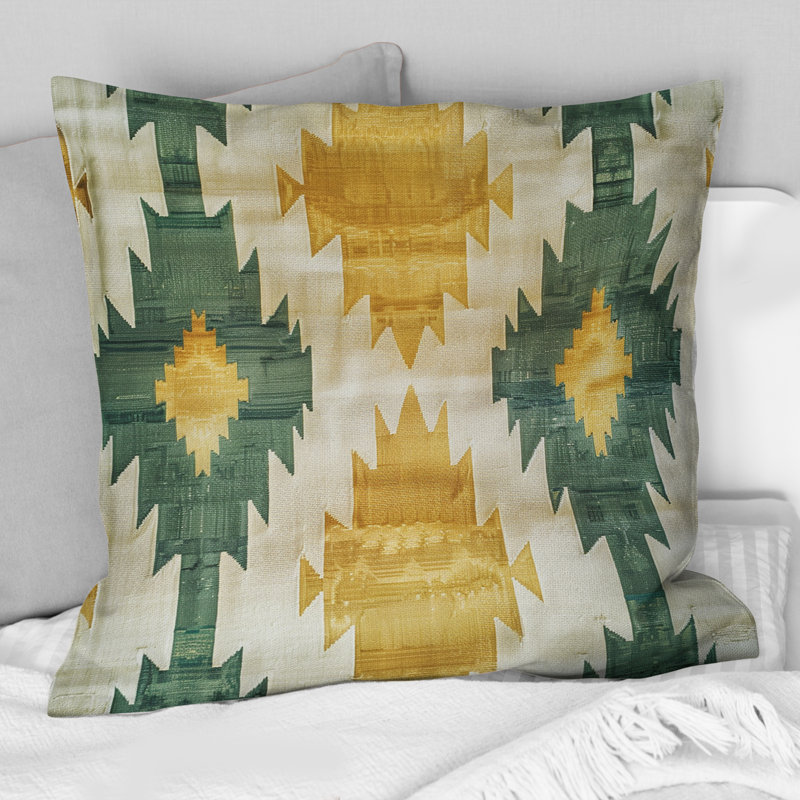 Coussin décoratif jaune à motif géométrique rétro Navajo III, H 16 po x l 16 po