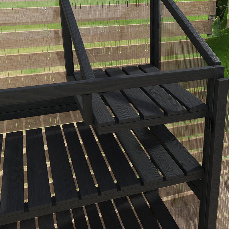 62 Inch Height Wood Large Greenhouse, Black