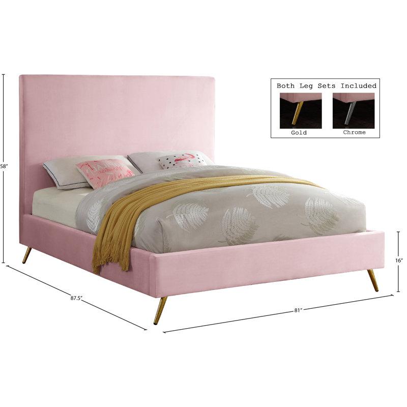 Lit plateforme tapissier Jasmine Lavaca, Très grand, Velours rose