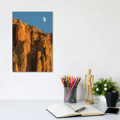 Utah, Zion National Park, Moon over The Watchman 1 Piece Wrapped Canvas Wall Art