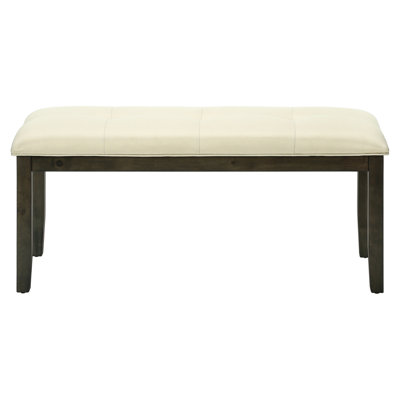 Banc rectangulaire de 44 po: pour la salle à manger, le vestibule, le couloir. Siège crème, bois gris et assemblage rapide. Banc de 44 po x 16,03 po pour toute pièce - fabrication en bois massif, à assembler