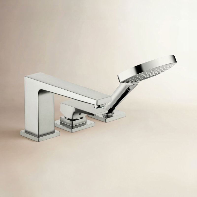 Garniture de robinet de baignoire romaine à poignée simple avec inverseur et douchette Metropol, Nickel brossé