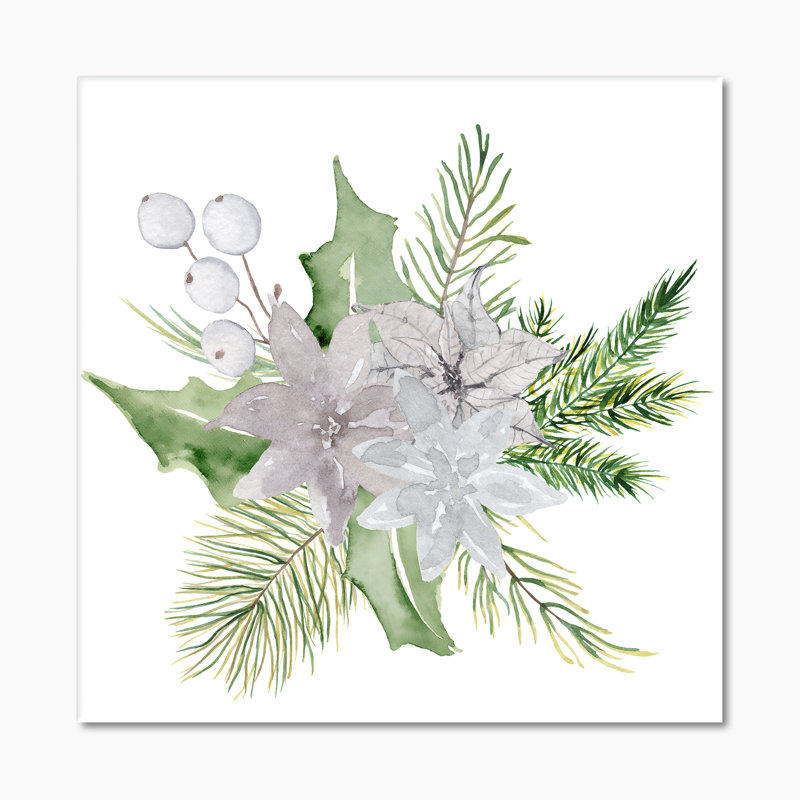 Bouquet de Noël floral avec coton, branches I - reproduction d'art sur toile traditionnelle, H 36 po x l 36 po, Toile tendue