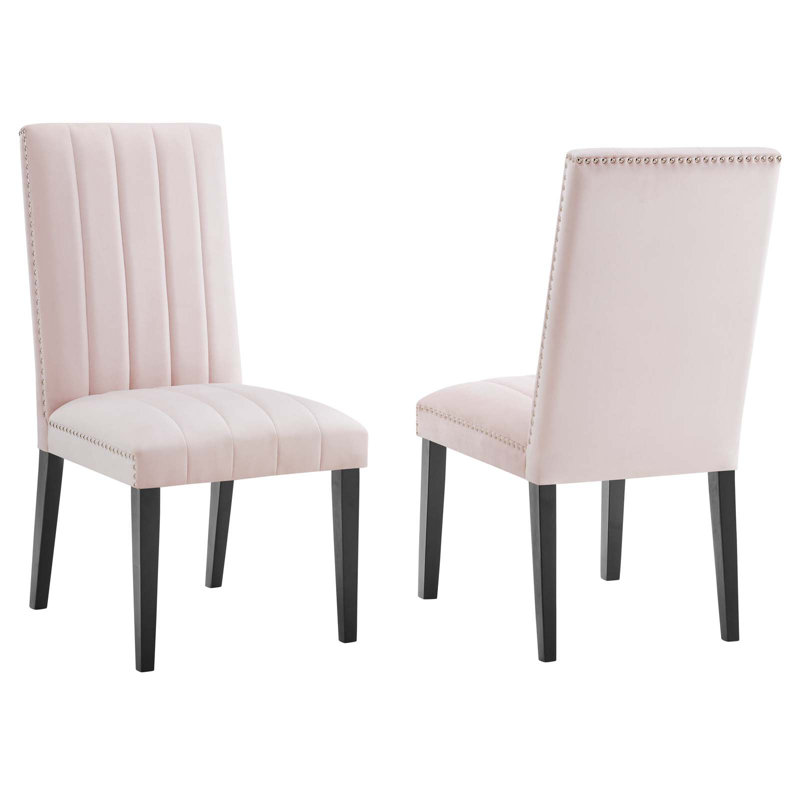 Modway Catalyst Performance Velvet Dining Side Chairs - Set of 2, Pink
