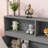 Full Floor Bed With Side Bookcase,Shelves,Guardrails,Grey-1057717132