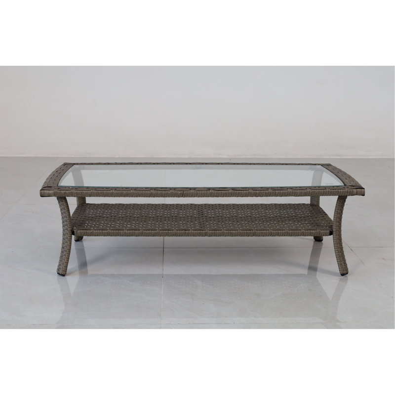 Ensemble de canapé d'extérieur en rotin de qualité supérieure 4 pièces et table basse avec plateau en verre - canapé de patio 3 places avec coussins ultra-moelleux