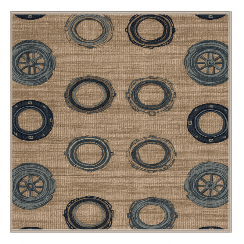 Washable Porthole frames Nautical Area Rug, Square 4'