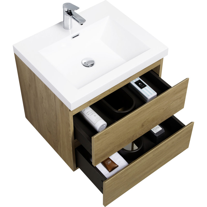 Meuble-lavabo 24 po avec résine et tiroir, Chêne