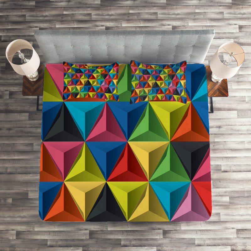Modern & Contemporary Polyester Geometric Shapes Coverlet, King Bedspread + 2 Shams