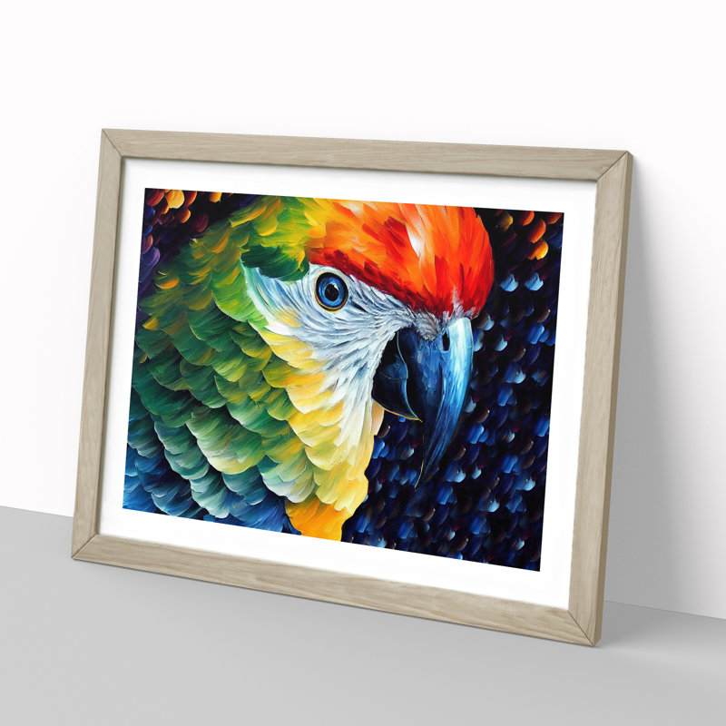 XH1022-6791X Parrot Vol.2 1 Piece Single Picture Frame Painting, 25cm H x 34cm W x 2cm D, Oak Framed