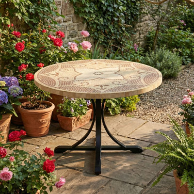 Provence Round Stone Outdoor with Umbrella Hole Dining Table - 110 cm W 110 cm D