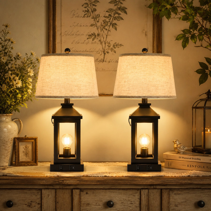 Lampe de table à commande tactile à 3 intensités avec ports USB + A (4 ampoules à DEL incluses), Noir, Noir