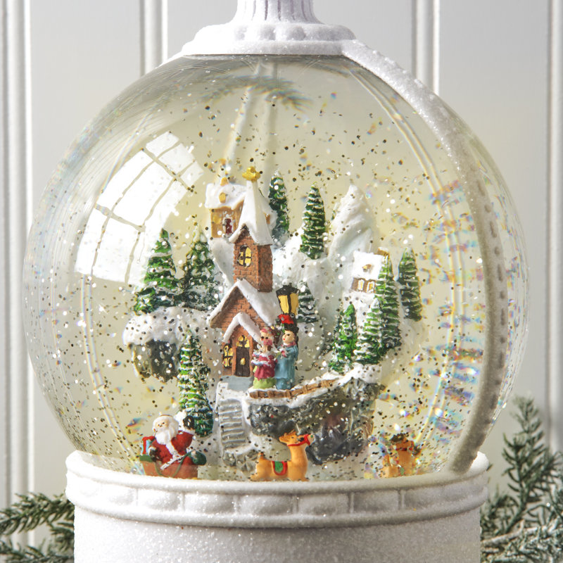 11" White LED Santa Mountain Water Globe with Timer