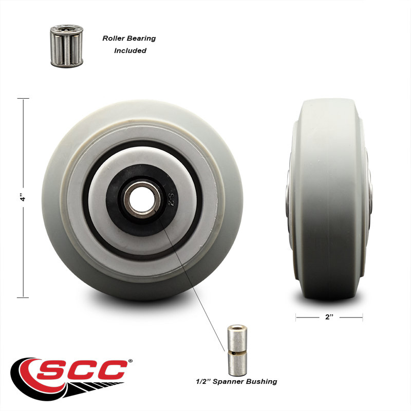 SCC-Roue en caoutchouc thermoplastique plat de 4 po seulement avec roulement à rouleaux-300 lb vide