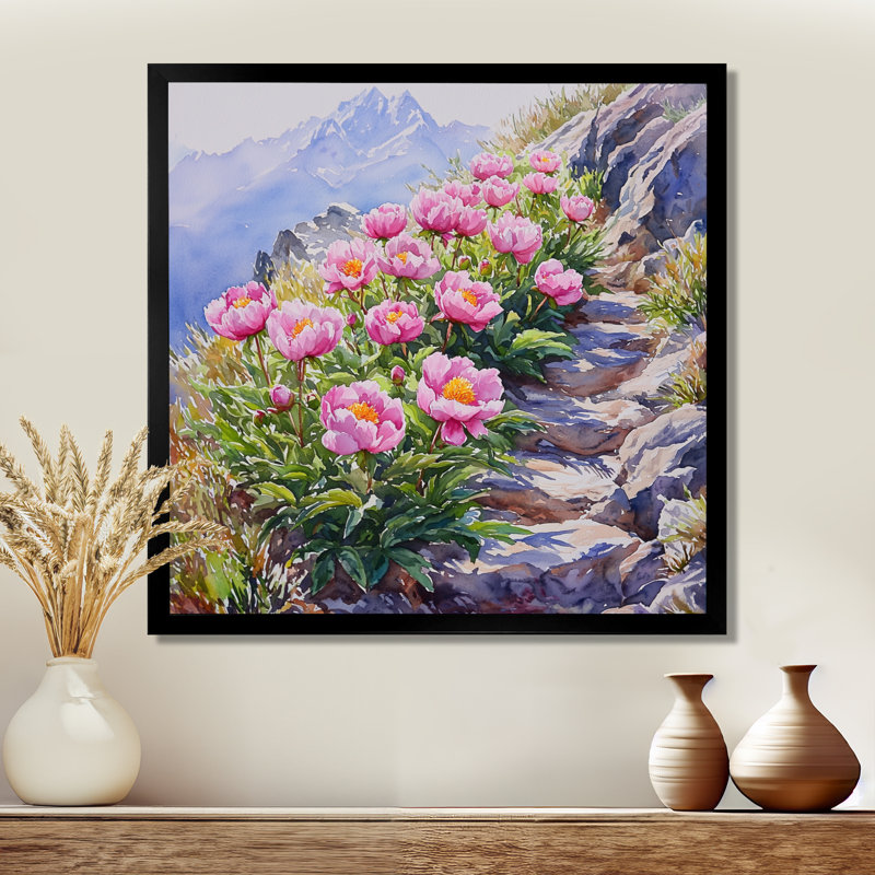 Pivoines le long du sentier de montagne IV - pivoines, art mural, Reproduction encadrée d'une seule photo, Noir