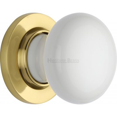 Heritage Brass Plain White Porcelain Door Knob on Rose