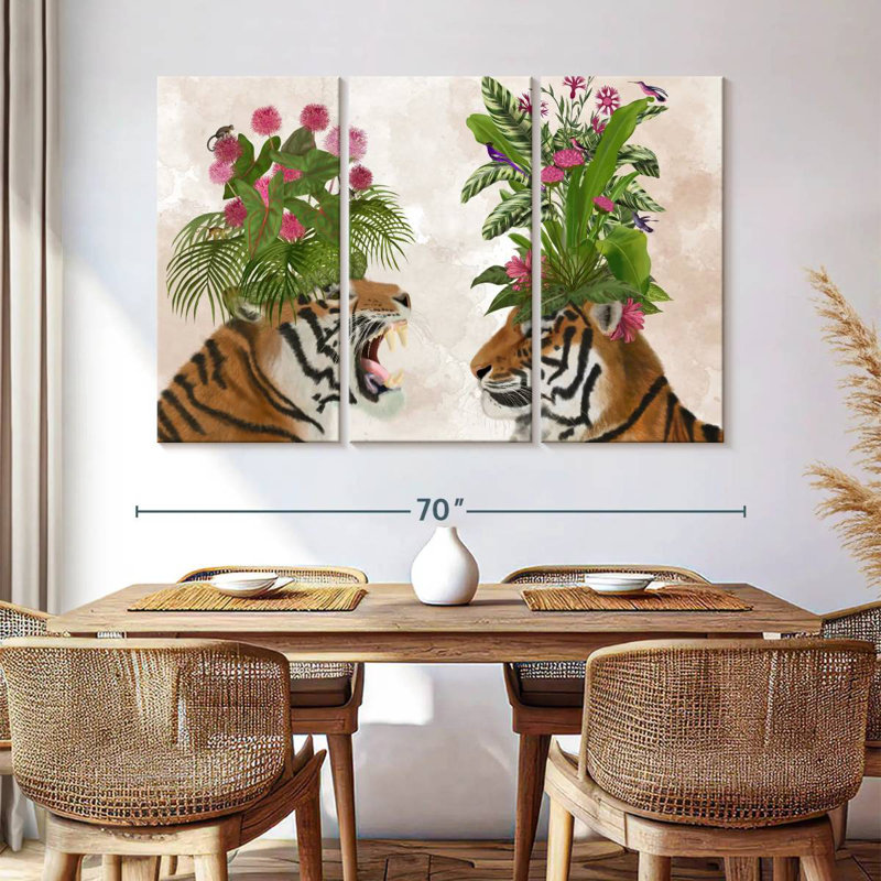 Paire de tigers Brampt Hot House rose vert, H 28 po x l 45 po