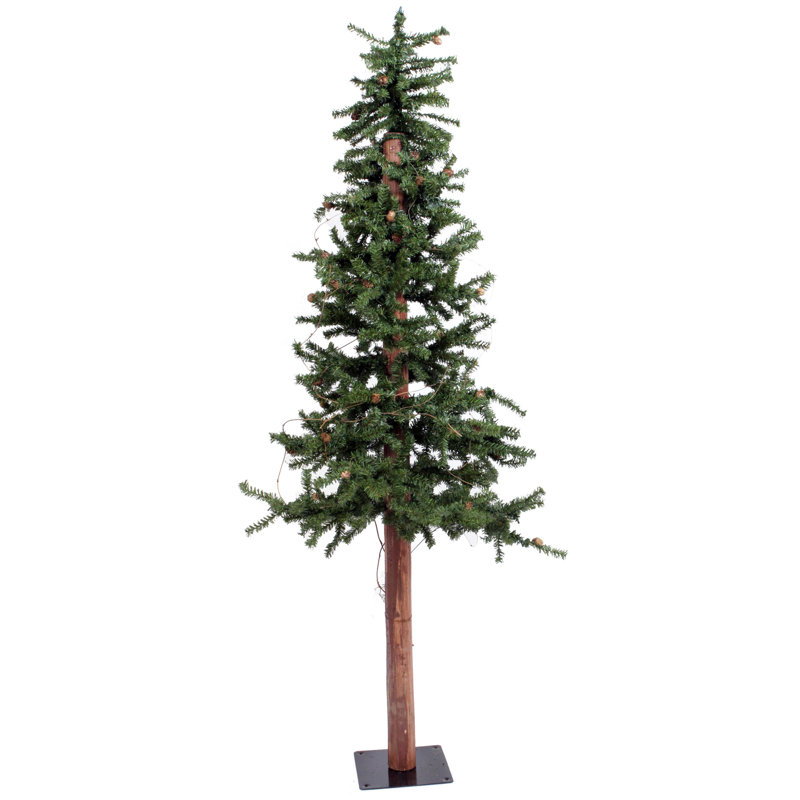 Arbre alpin artificiel avec pommes de pin et vigne, H 7 pi