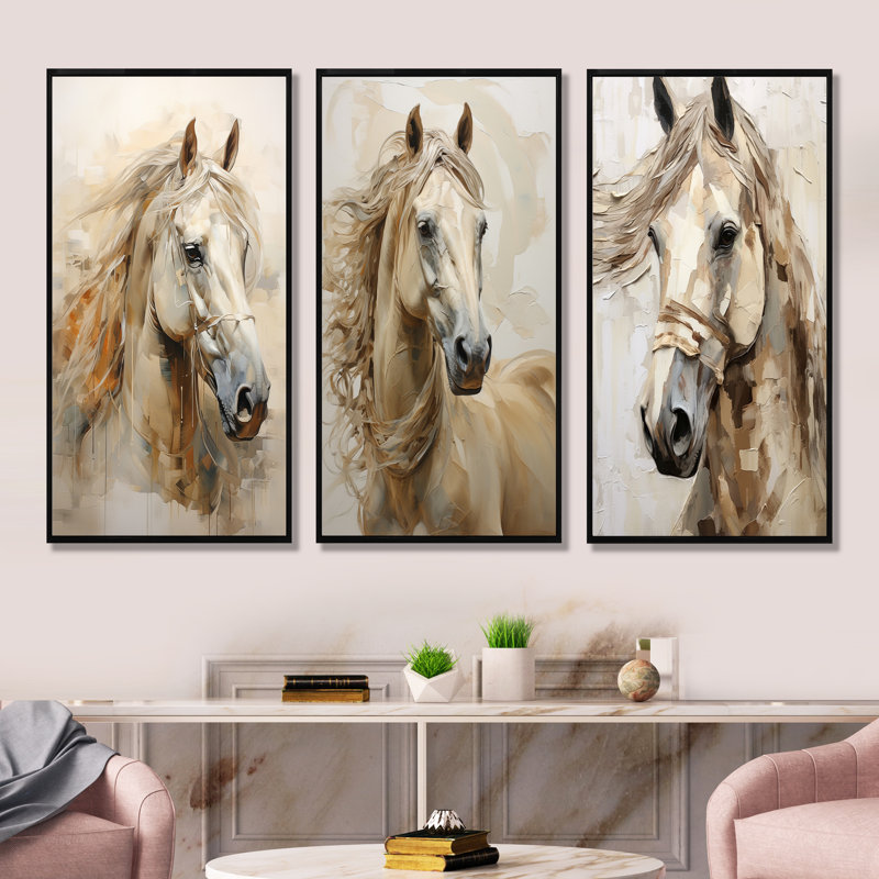 Portrait de cheval sophistiqué - ensemble de 4 reproductions d'art mural, Cadre flottant noir, H 32 po x l 48 po