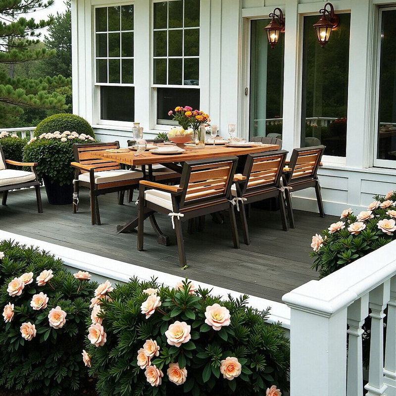 Ensemble de salle à manger 7 pièces Mobilier de patio intérieur en bois d'acacia, Beige
