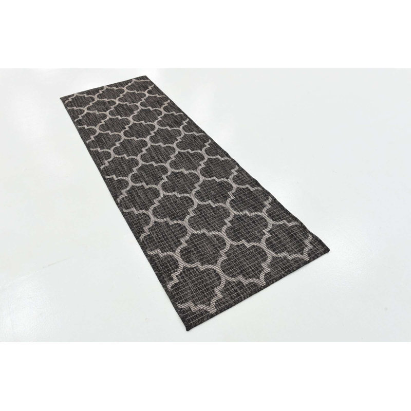Bartman Geometric Black/Beige Indoor/Outdoor Area Rug, Runner 2' x 6'1"