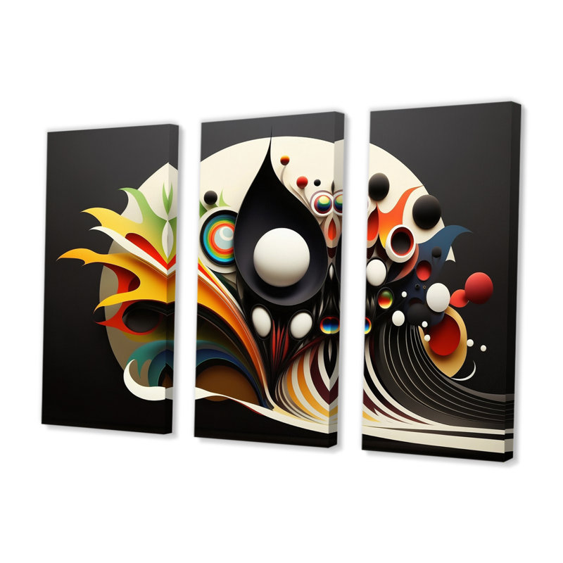 Minimalist Colorful Spheres And Waves I " Minimalist Colourful Spheres And Waves I " 3 - Pieces, 32" H x 48" W x 1" D