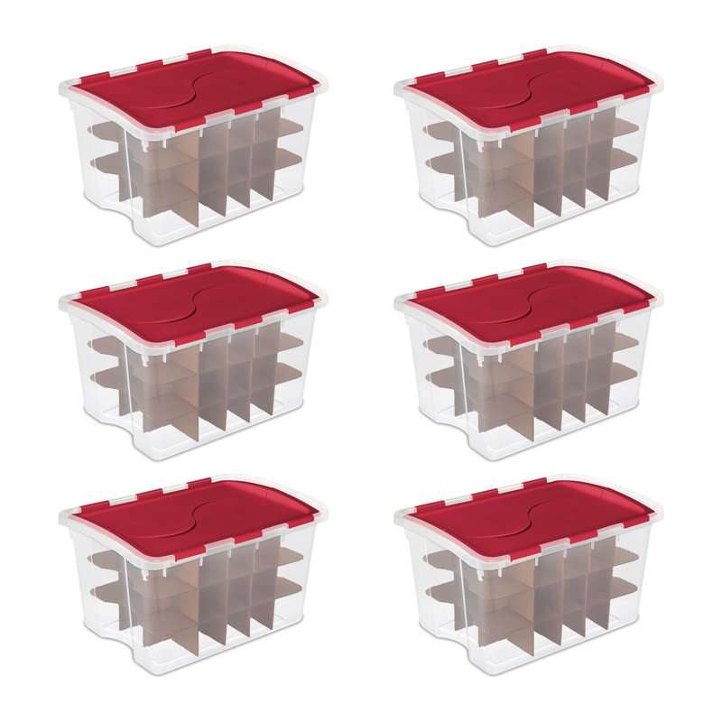 Sterilite 6 Pack 48 Quart Hinged Lid 270 Total Holiday Ornament Storage Boxes