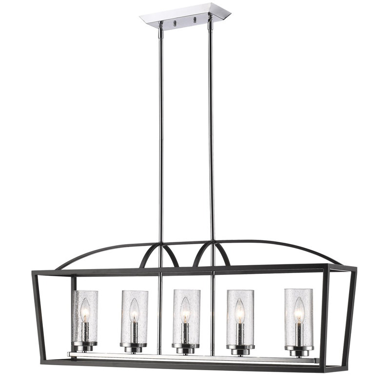 Skegness 5 - Light Matte Black Pendant, Chrome, Seeded Glass