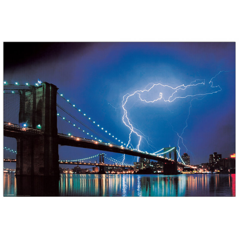 Brooklyn Bridge (Lightning) by Brooklyn - Single Picture Frame Print on MDF