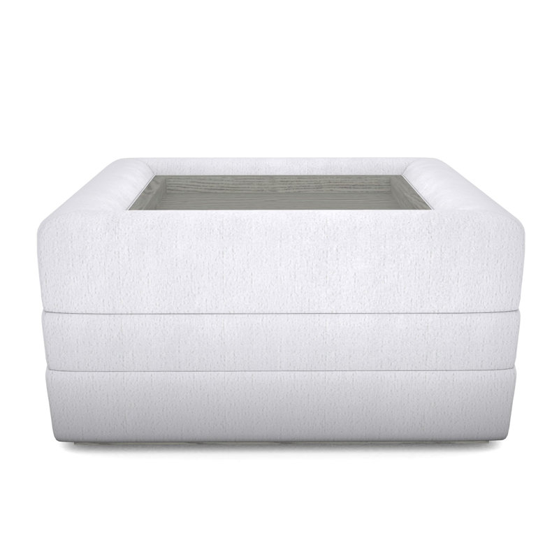 Boyden Ottoman with Wood Tray, Navada Snow, Dove Gray