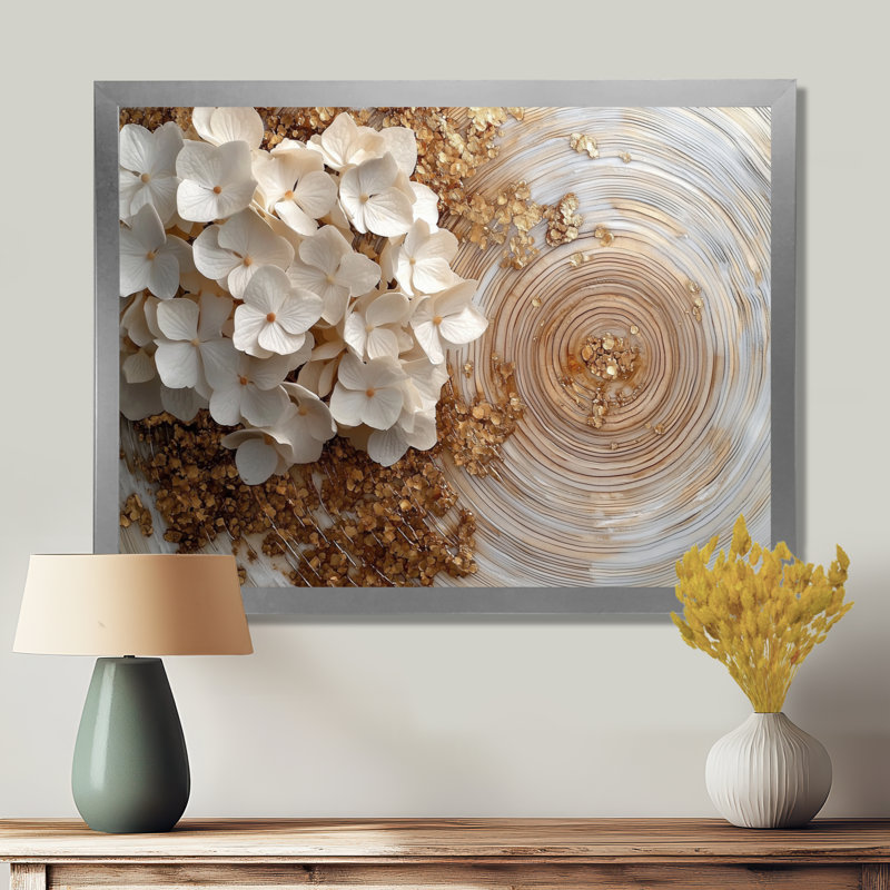 Momina, fleurs d'hortensia en cristal sur glissière en bois I - hydrangées, art mural, H 12 po x l 20 po, Argent argent