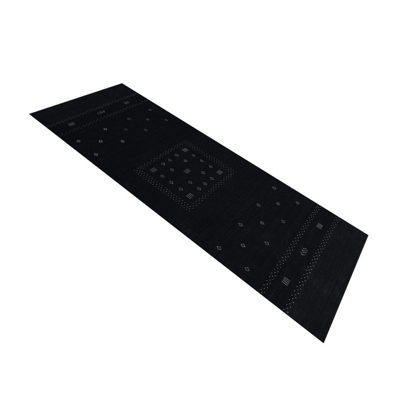 Simi Hand Knotted Cotton/Wool Southwestern Area Rug, Runner 2'6" x 8', Black