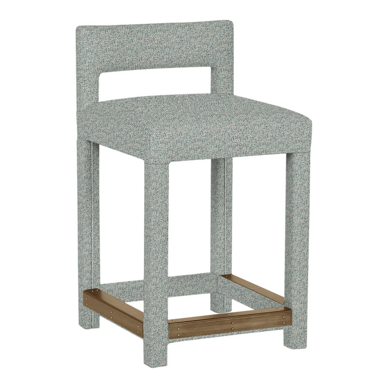 Utica By Thom Filicia Upholstered Counter Stool with Solid Wood Frame, Hampton, Eau Tuck