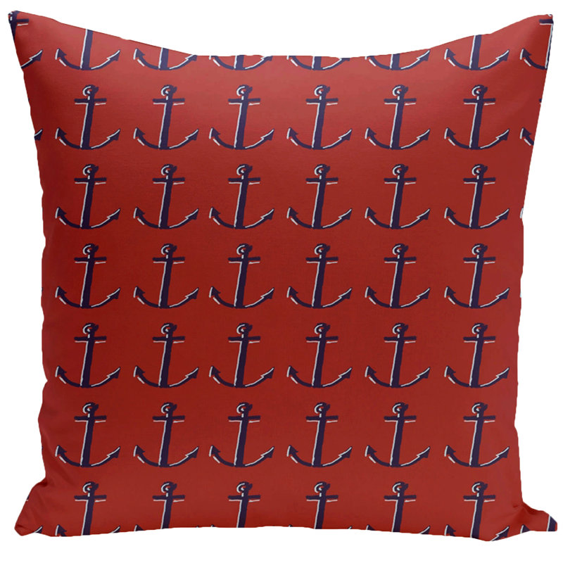 Anchor Pattern Square Pillow Cover & Insert, 16" H x 16" W, Cardinal