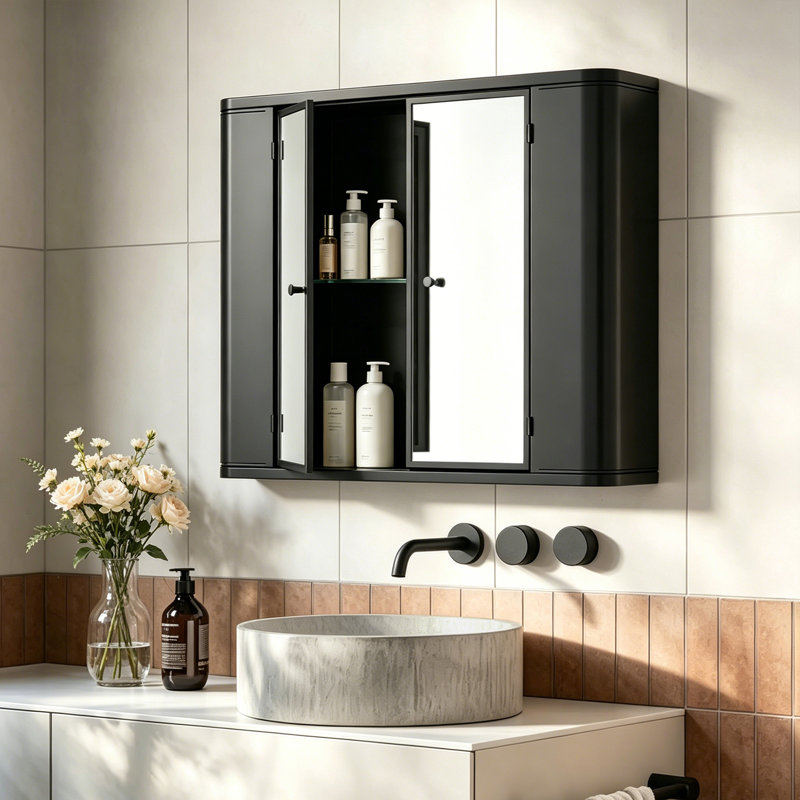 Pelaga Kathryn 27.6 "X23.6 "Bathroom Medicine Cabinet,Double Doors Medicine Cabinet With Mirror, Matte Black
