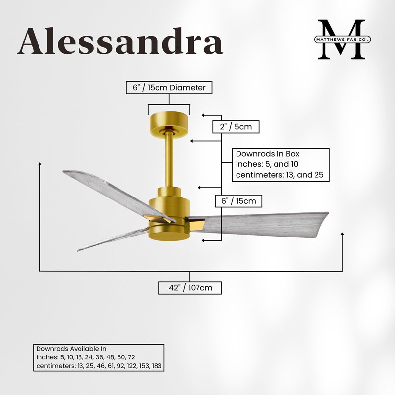 Alessandra Outdoor Downrod Ceiling Fan, Barn Wood Tone, Brushed Brass
