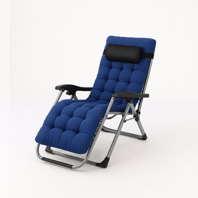 Patio Black Folding Zero Gravity Chair With Blue Cushion by Arlmont & Co.