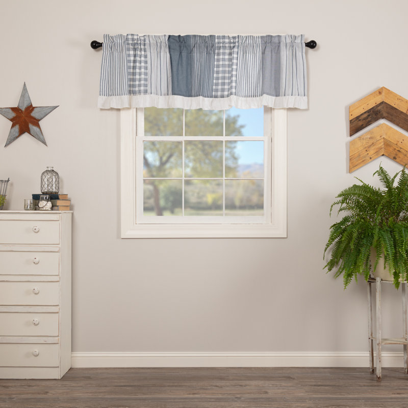 Cantonnière en coton Sawyer Mill, l 60 po x L 19 po, Bleu denim / blanc cassé