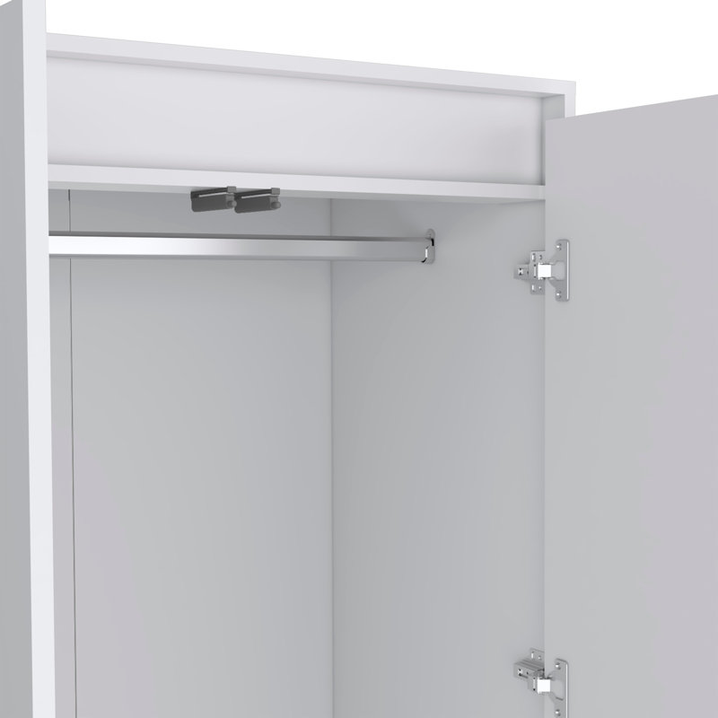 Armoire, Wardrobe Closet with Two Drawers,Hanging Rod, White