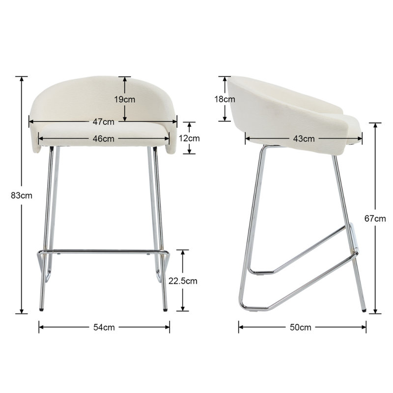 Upholstered Counter Stool with Metal Frame, White