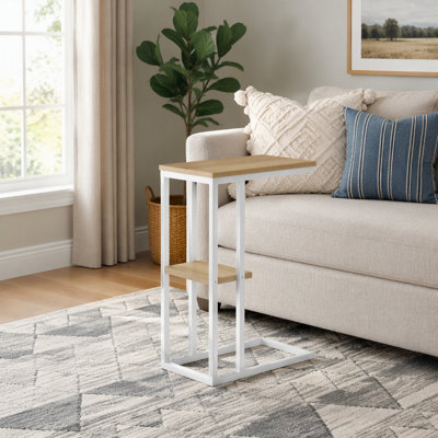 Table d'appoint en forme de C avec tablette ouverte, parfaite pour le salon et la chambre à coucher, design contemporain et moderne