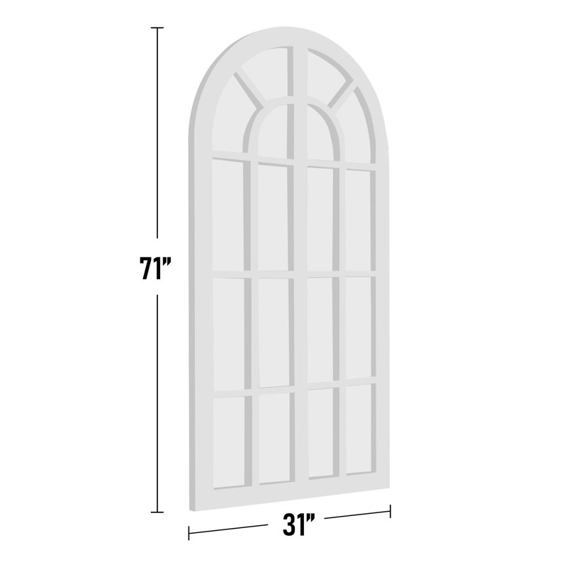 71"×31" Arch Wood Full Length Wall Mirror with Window Pane Frame, Weathered White