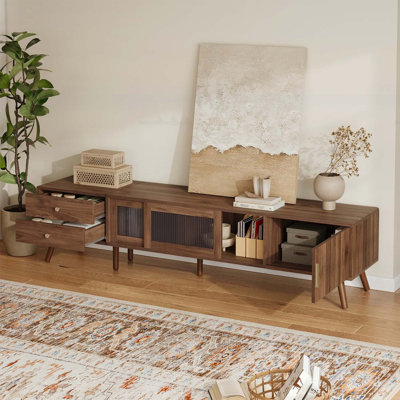 Wood-Grain Entertainment Centre with Storage Cabinets,Media Console Table