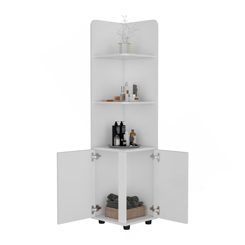 Malibu Freestanding Linen Cabinet, 2-Doors, Open Shelves -White, White